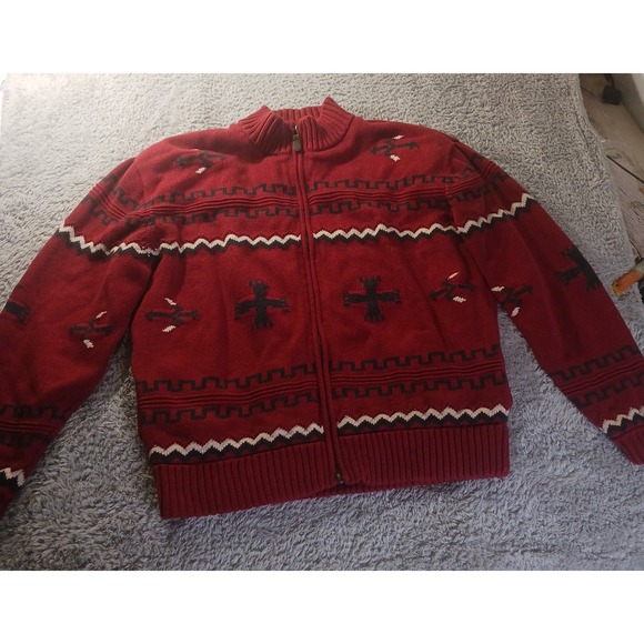 Orvis Aztec Southwestern Zip Up Lined Cardigan Sweater Knit